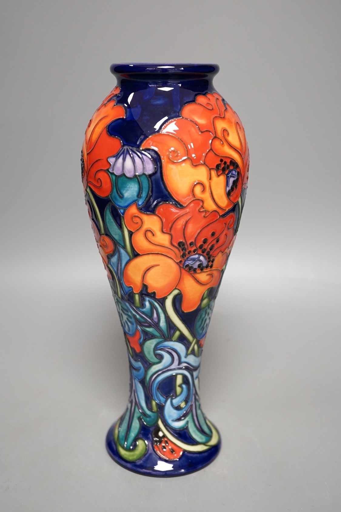 A Moorcroft 'poppy argenteuil’ vase, by Rachel Bishop, limited edition 20/35, 2020, boxed, 28cms high.
